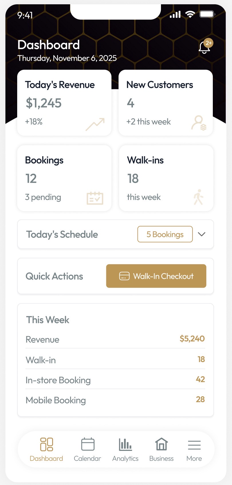 Barbershop management dashboard with analytics and revenue tracking
